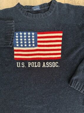 U.S. Polo Assn. Navy Label with Red, White, Blue Flag